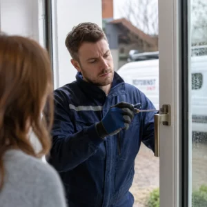 Monteur repariert defektes Fenster beim Kunden vor Ort im Fenster Notdienst in Frankfurt